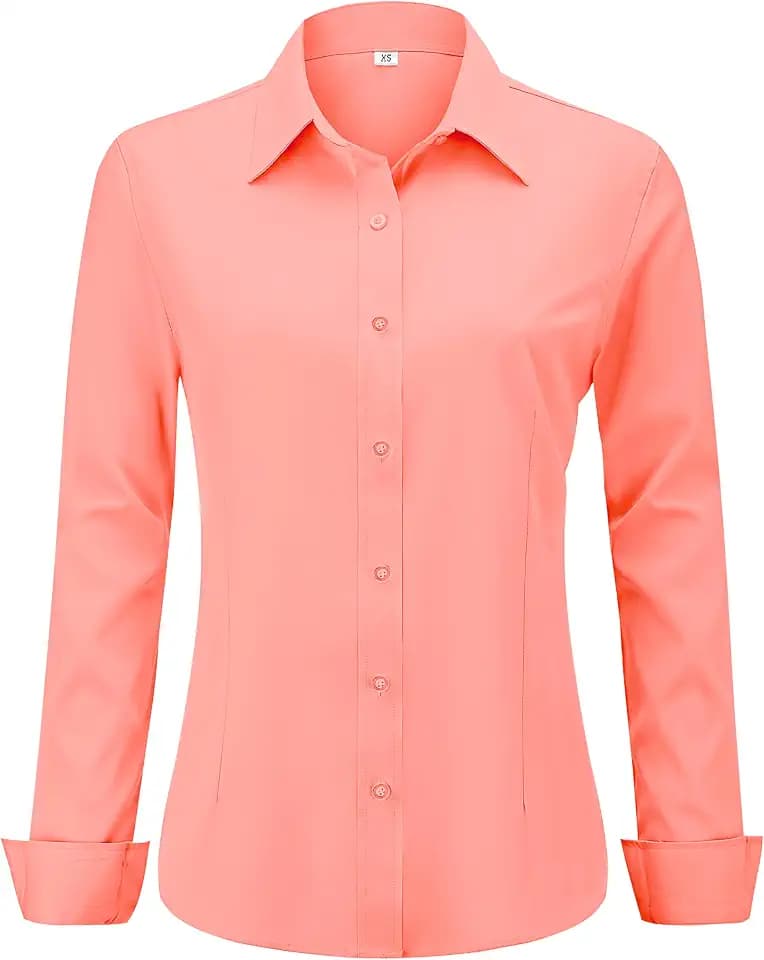 hearain Soft Wrinkle-Free Women's Button Down Dress Shirts Long Sleeve Work Blouses Casual Tops XXS-6XL Regular Petite Tall