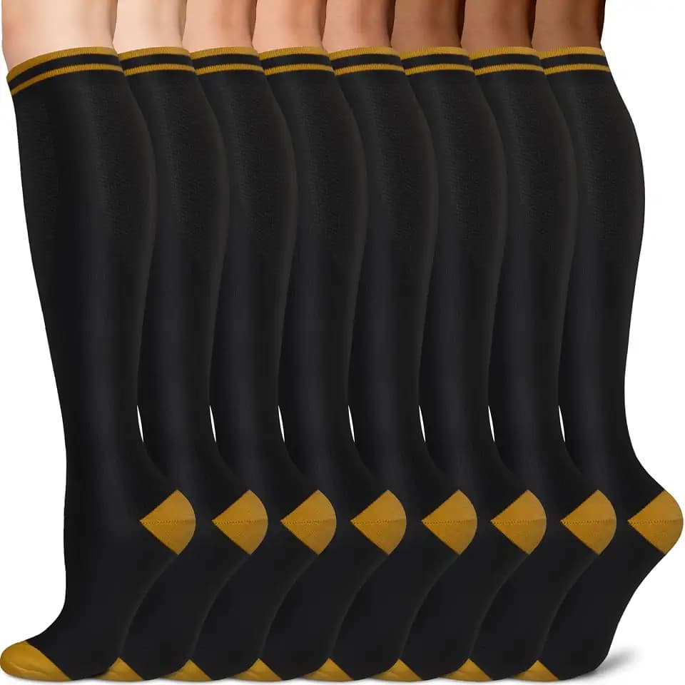 Sooverki Copper Compression Socks for Men & Women 8 Pack 15-20mmHg - Knee High Stockings Best Support for Running Athletic
