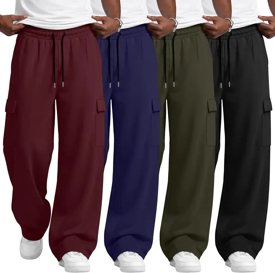 August Alley 4 Pack Men Wide Leg Lightweight Cargo Sweatpants
