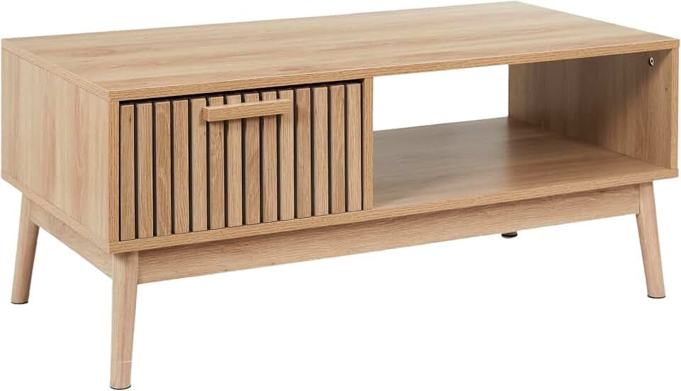 HOME DECO FACTORY Couchtisch Holz mit Schublade und Fach Braun
