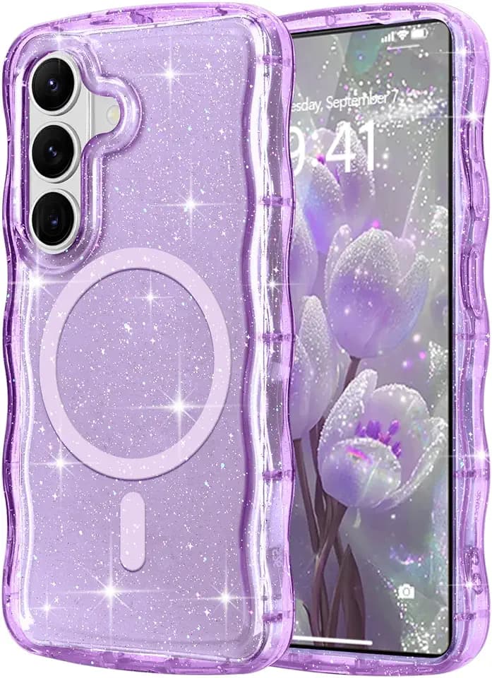 Pepmune Magnetic for Samsung Galaxy S26 Case Clear Glitter, Purple