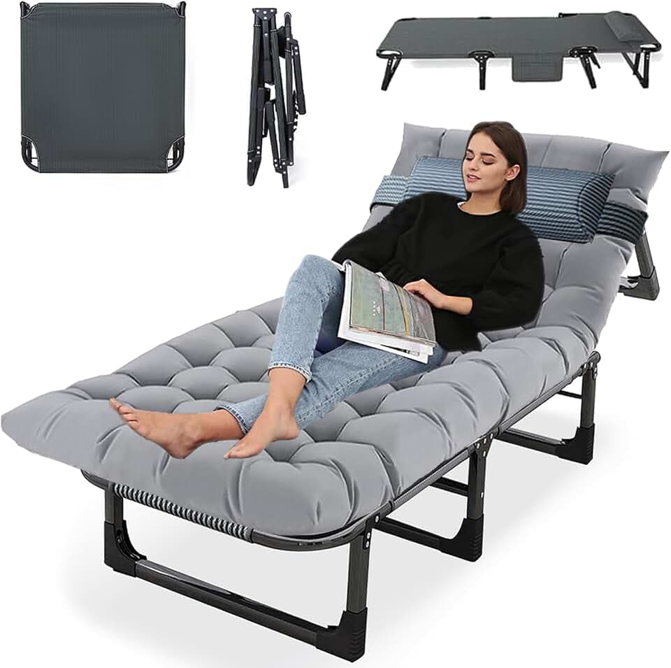 Folding Camping Cot for Adults,Adjustable Sleeping Cot with Mattress
