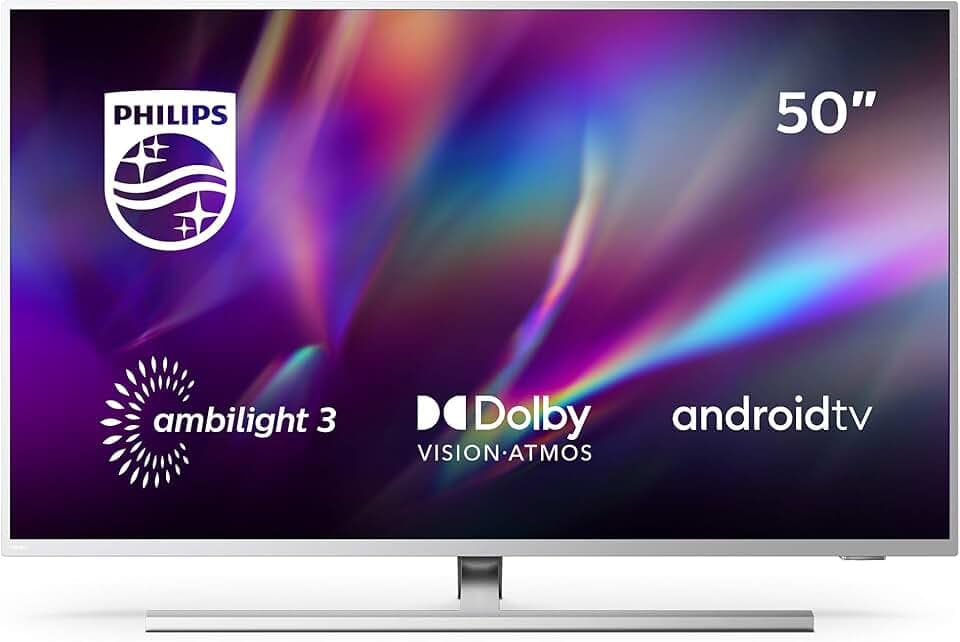 PHILIPS Ambilight 50PUS8505/12 50-Zoll LED TV (4K UHD, P5 Perfect Picture Engine, Dolby Vision, Dolby Atmos, HDR 10+, Sprachassistent, Android TV) Hellsilber [Modelljahr 2020]
