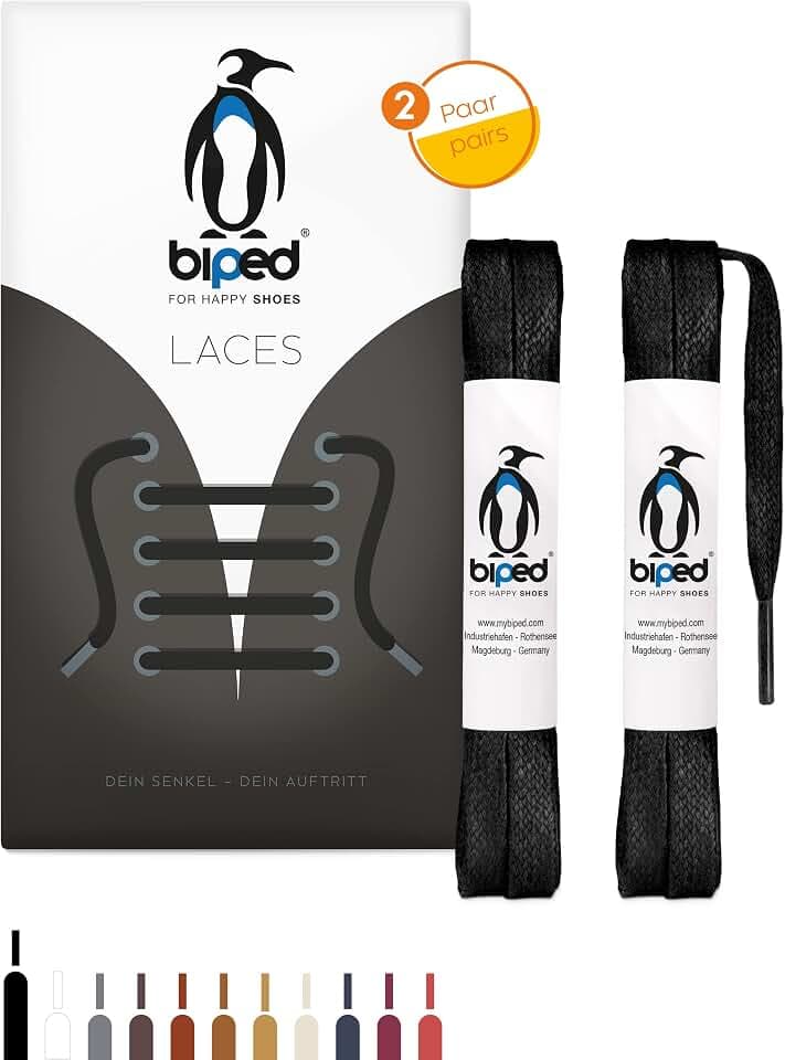 biped LACES 2 Paar gewachste Schnürsenkel flach - aus Baumwolle 7 mm - reißfeste Premium Schuhbänder für Lederschuhe, Boots, Freizeit- und Arbeitsschuhe z2916(#2 black,90 cm)