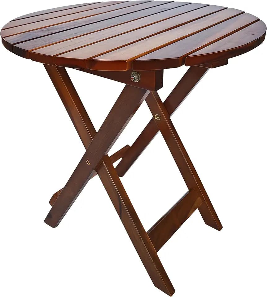 Outdoor Wooden Side Table, Folding Patio End Table, Small Round Furniture Table for Adirondack Chair, Balcony, Porch, Acacia Wood, No Assembly, Brown