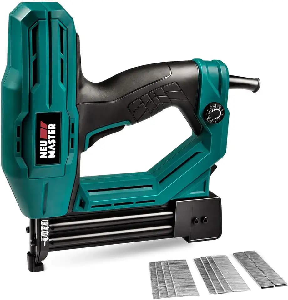 NEU MASTER Electric Brad Nailer, NTC0040 Electric Nail Gun/Staple Gun for Upholstery, Carpentry and Woodworking Projects, 1/4'' Narrow Crown Staples 200pcs and Nails 800pcs Included