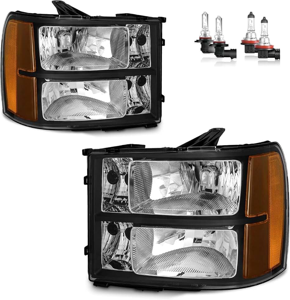 Headlights with High/Low Beam Bulbs for 2007-2013 GMC Sierra
