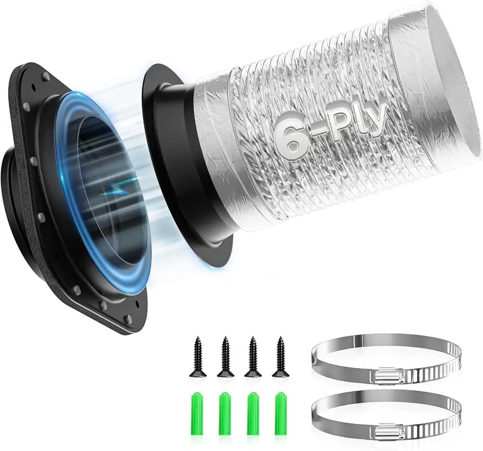 Hon&Guan Magnetic Dryer Vent Coupling Connector Kit DV180 – Raised Inner Ring Helps Prevent Disconnects from Dryer Vibration, 6-Ply 4" x 3ft Aluminum Foil Hose for Tight Spaces, 2 Clamps (Black)