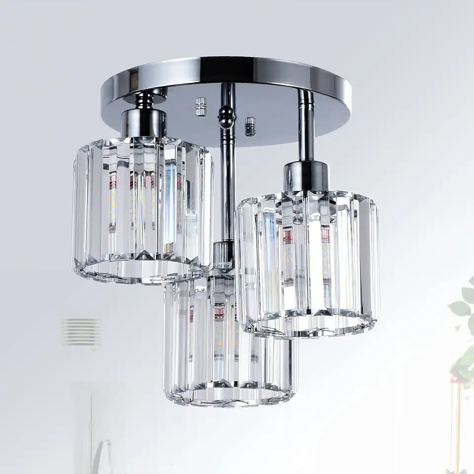 PAUFUL Semi Flush Mount Ceiling Light,3-Light Modern Close to Ceiling Light Fixtures,Kitchen Light with Clear Crystal Shades, Hallway Light Fixtures for Kitchen Entryway Bedroom Bathroom Foyer
