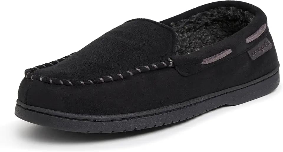 Dearfoams Men's Keaton Moccasin House Shoes With Memory Foam, Indoor Slippers With Wide Widths