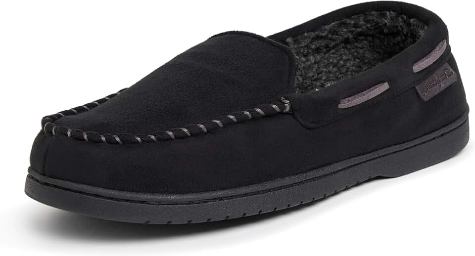 Dearfoams Men's Keaton Moccasin House Shoes With Memory Foam, Indoor Slippers With Wide Widths
