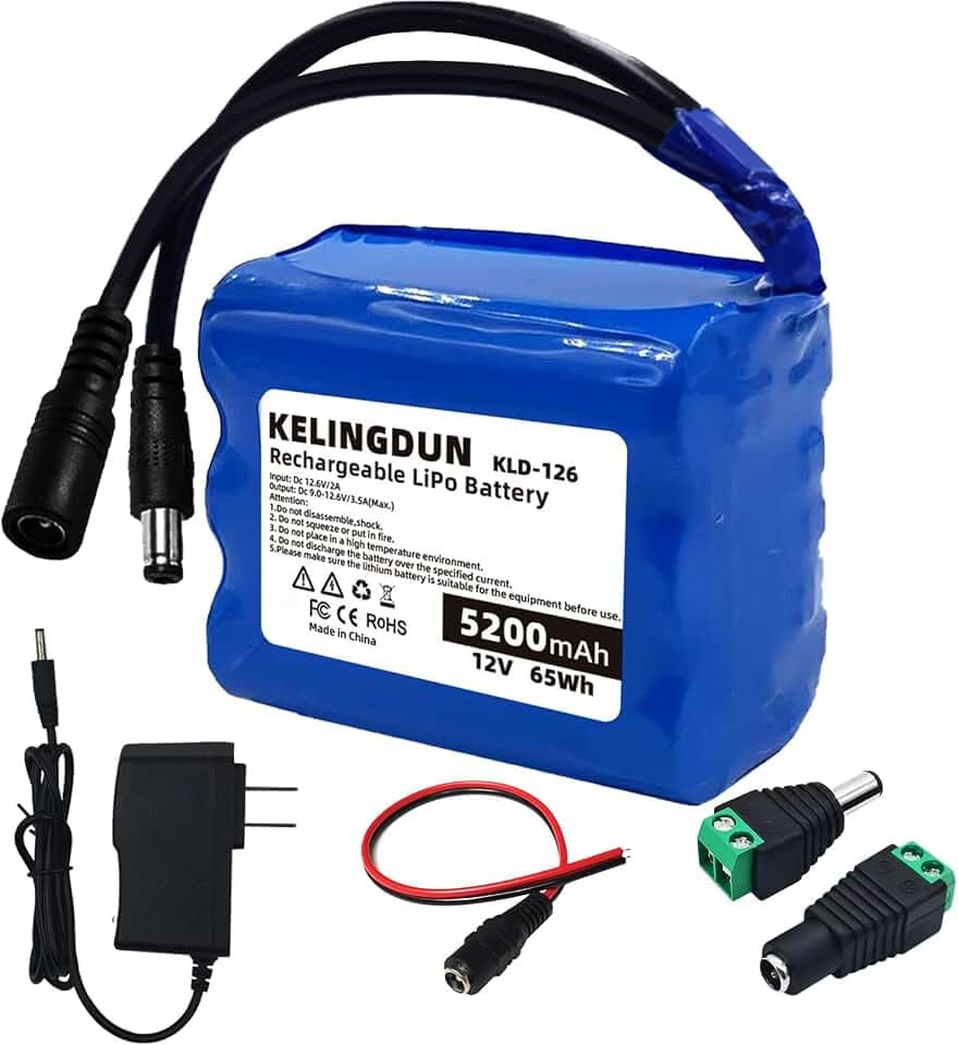 12V 5200mAh Rechargeable Lithium ion Battery Pack with 12V Devices,CCTV Camera,Bike Light,LED Light Strip, DIY,RC Car, Solar Panels.（Equipped with Charger and adaptors）
