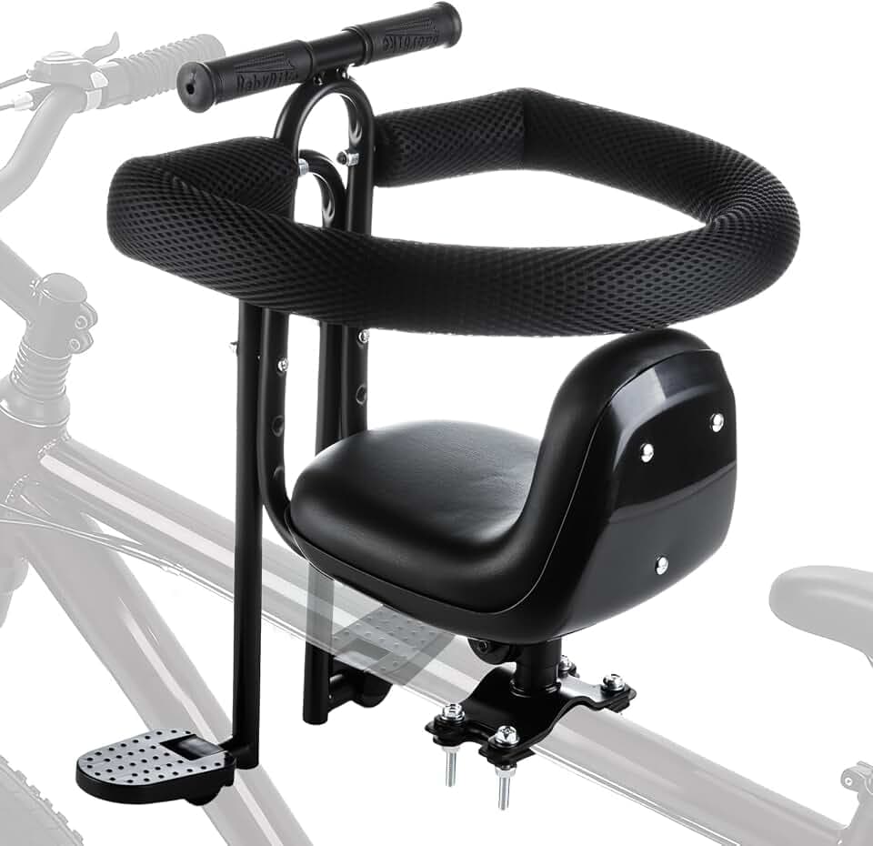 Fahrradsitz für Kinder, Vordermontage, Verstellbarer Fahrradsitz mit Armlehnen, Pedal, Abnehmbarer Leitplane, Fahrradstuhl für Kinder, 20,4 kg, kompatibel mit Allen Erwachsenen-Mountainbikes