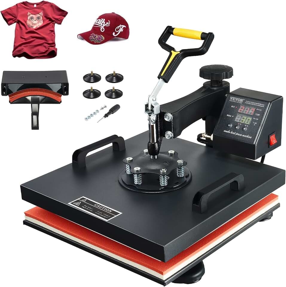 VEVOR Transferpresse 38 x 38 cm, Wärmepresse 220 V, Transferpresse 1200 W, Textilpresse 14 x 7,6 cm, Hemdenpresse Max. 250 °C, Sublimationspresse, Hobby T-Shirt Presse
