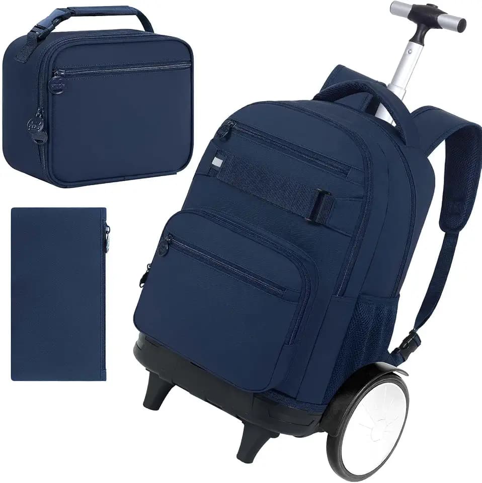 3Pcs Large Wheels Rolling Backpack for Boys Men, 20 Inches Detachable Wheeled Backpack Set, Water Resistant Roller Backpack for Travel Work College School (Blue)