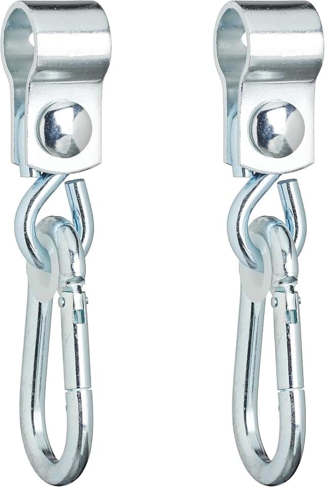 Relaxdays Schaukelhaken mit Karabinern, 2er Set Manschettenhaken, 25 mm, Schaukelbefestigung, rostfreies Eisen, Silber
