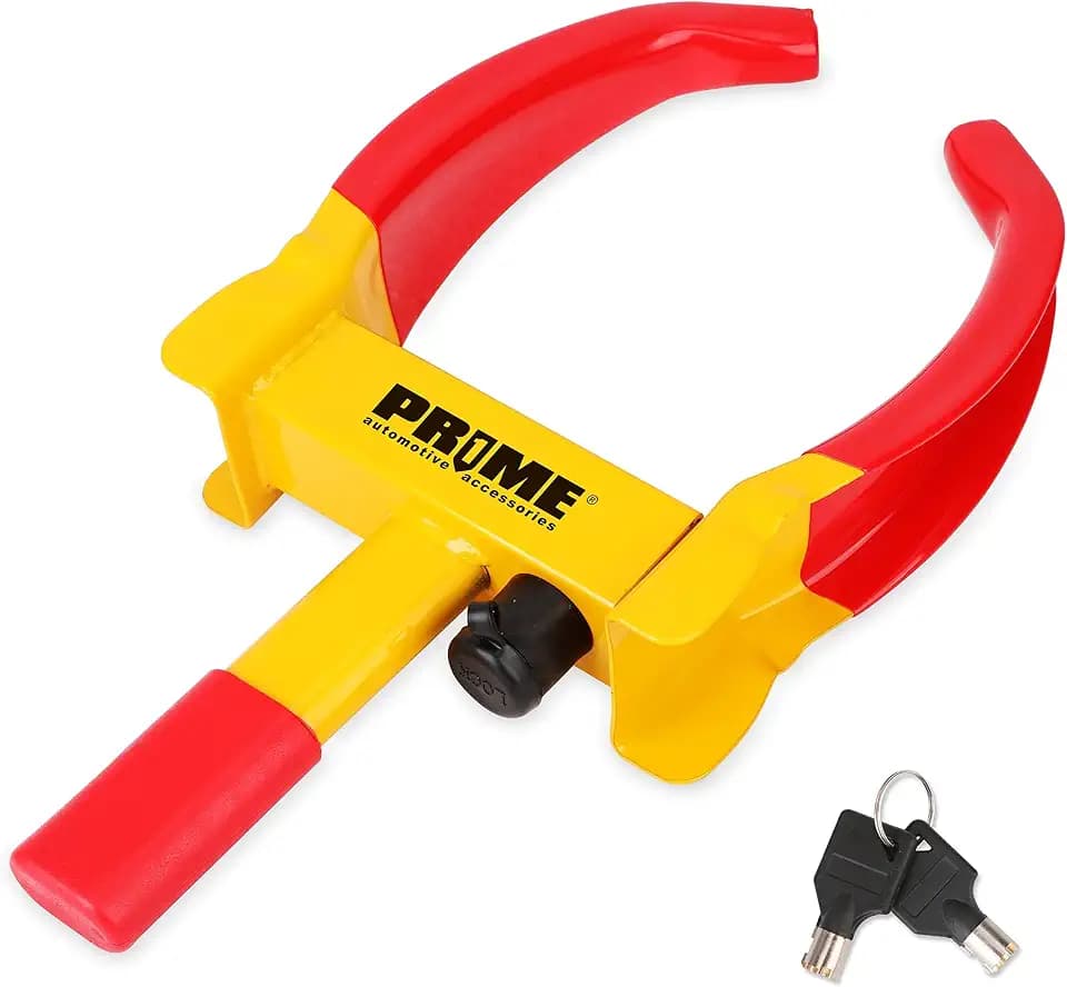 PR1ME Heavy Duty Wheel Lock Clamp with 2 Keys, Universal Anti Theft Trailer Wheel Lock for Cars SUV RV ATV Motorcycles &Golf Cart,High-Strength Carbon Steel with Soft PVC Coating,Fits 7" to 10.6" Tire