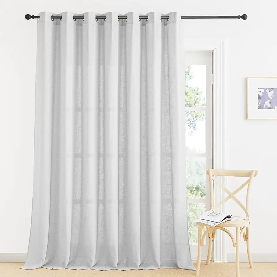 RYB HOME Extra Long Curtains Sheer for Living Room, Linen Blend Textured Light Filtering Breathable Airy Bohemian Style Drapes for Sliding Glass Door, Dove Grey, W 60" x L 108", 1 Panel