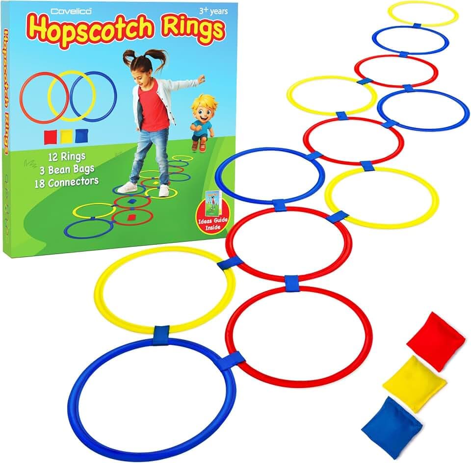 12 Hopscotch Rings, 3 Bean Bags, Obstacle Course for Kids