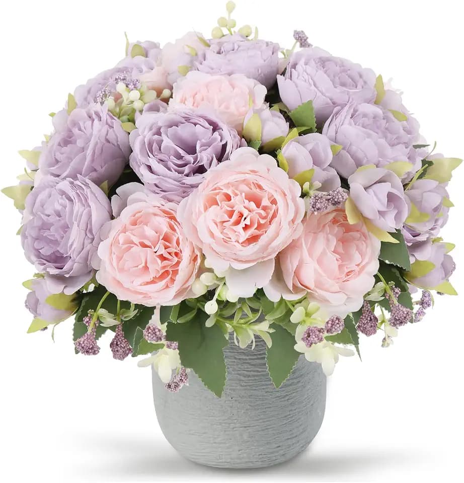Artificial Peonies Silk Flowers, Faux Peony Bouquet 4 Bundles Florals Arrangements Decor for Farmhouse Home Boho Wedding Table Centerpiece, Fake Plastic Flowers Bulk for Vase Decoration (Pink Purple)