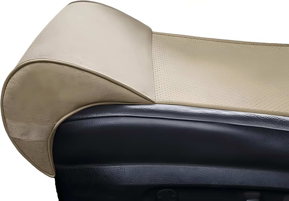 JUPENG Car Seat Leg Extender Cushion, Memory Foam Under Thigh Leg Support Pillow with Strap, Non-Slip Base & Removable Washable Cover for Driver Seat and Office Chair, Universal Comfort Pad (Beige)