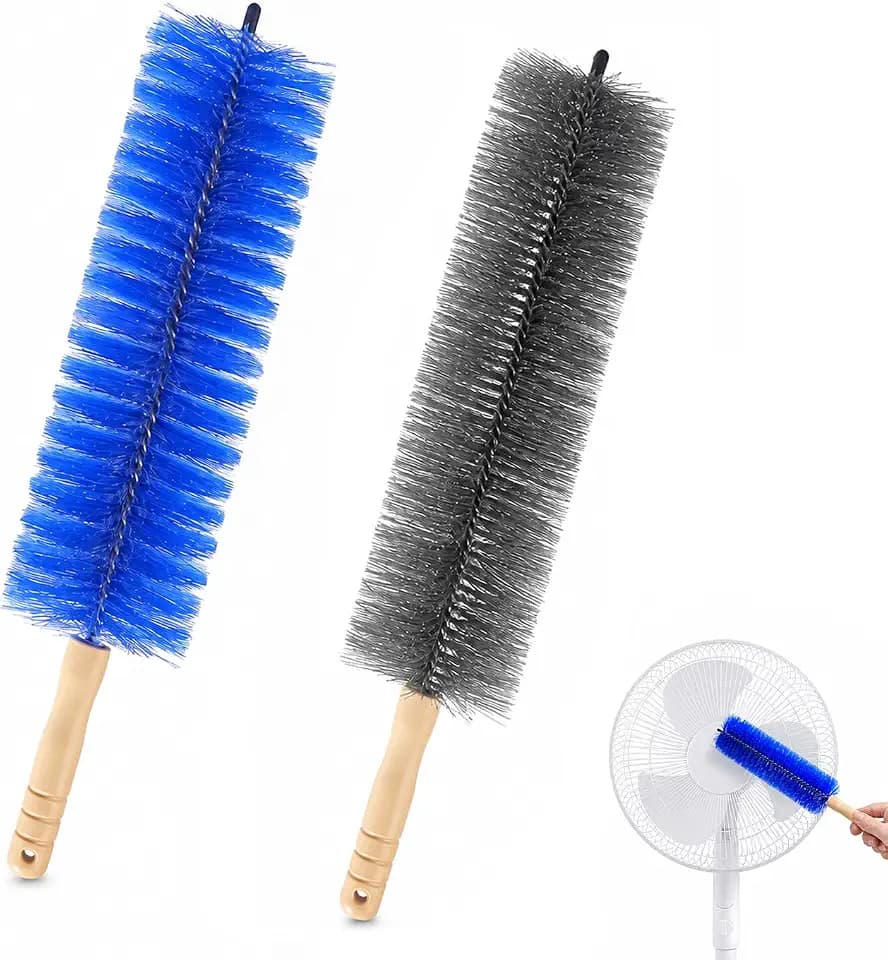 2PC Fan Cleaning Brush, Microfiber Duster Ideal for Electric and Blind, Reusable Fan Cleaner Brush Dust Remover, Non-disassembly Cleaning (Gray + Blue)