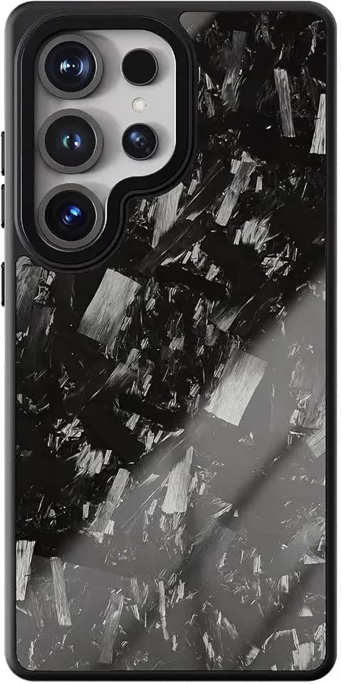 Flux Series Genuine Forged Carbon Fiber Case for Samsung Galaxy S26 Ultra, Built-in Magnets, Compatible with MagSafe, Military Grade Drop Protection, Shockproof Phone Cover, Glossy Black