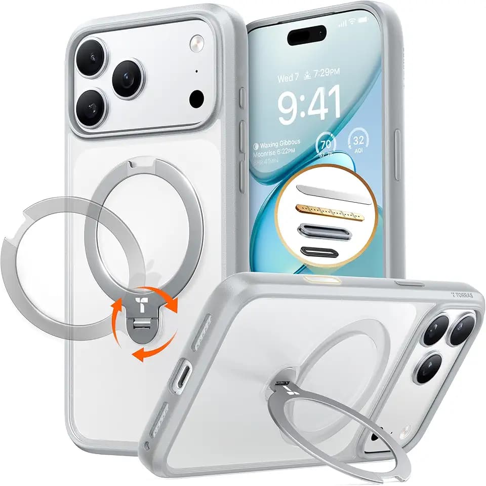 TORRAS Q3 Spin for iPhone 17 Pro Max Case with 360 Magnetic Stand, Fit for MagSafe, Camera Control, 4X Military-Grade Shockproof Case for iPhone 17 Pro Max Phone Case with Stand, Mist Grey