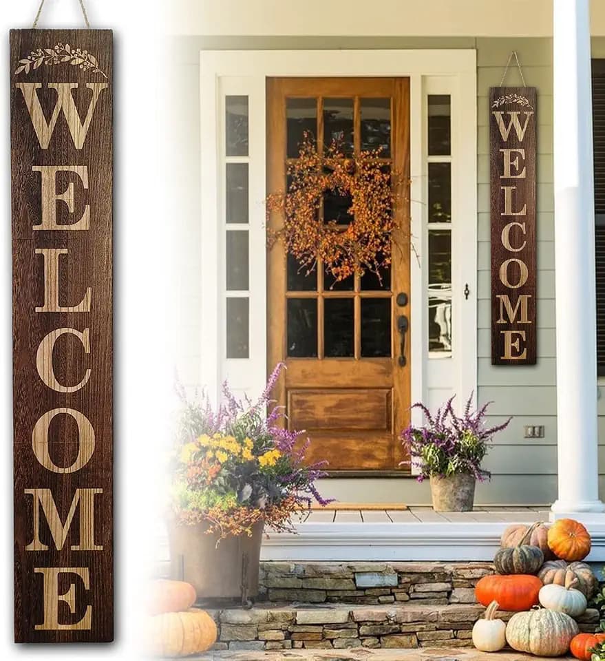 Welcome Sign for Front Door 47 Inch Tall Wood Welcome Sign for Front Porch Standing, Letters Table Wall Hanging Décor, Blessed Signs for Café Farmhouse Wedding Cake Shop Outdoor Indoor