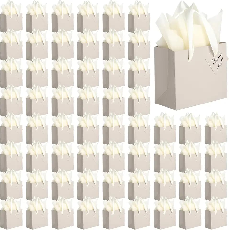 Qilery 50 Pcs Champagne Mini Gift Bags for Wedding Halloween with Handles