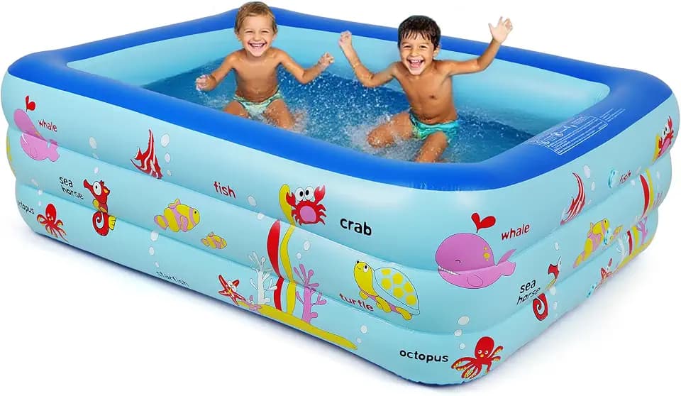 Aufblasbarer Swimmingpool mit Pumpe, 180 x 140 x 50 cm, rechteckiger aufblasbarer Pool, langlebiges PVC, einfache Einrichtung, Reparatur-Set inklusive, für Outdoor-Spaß mit der Familie im Sommer