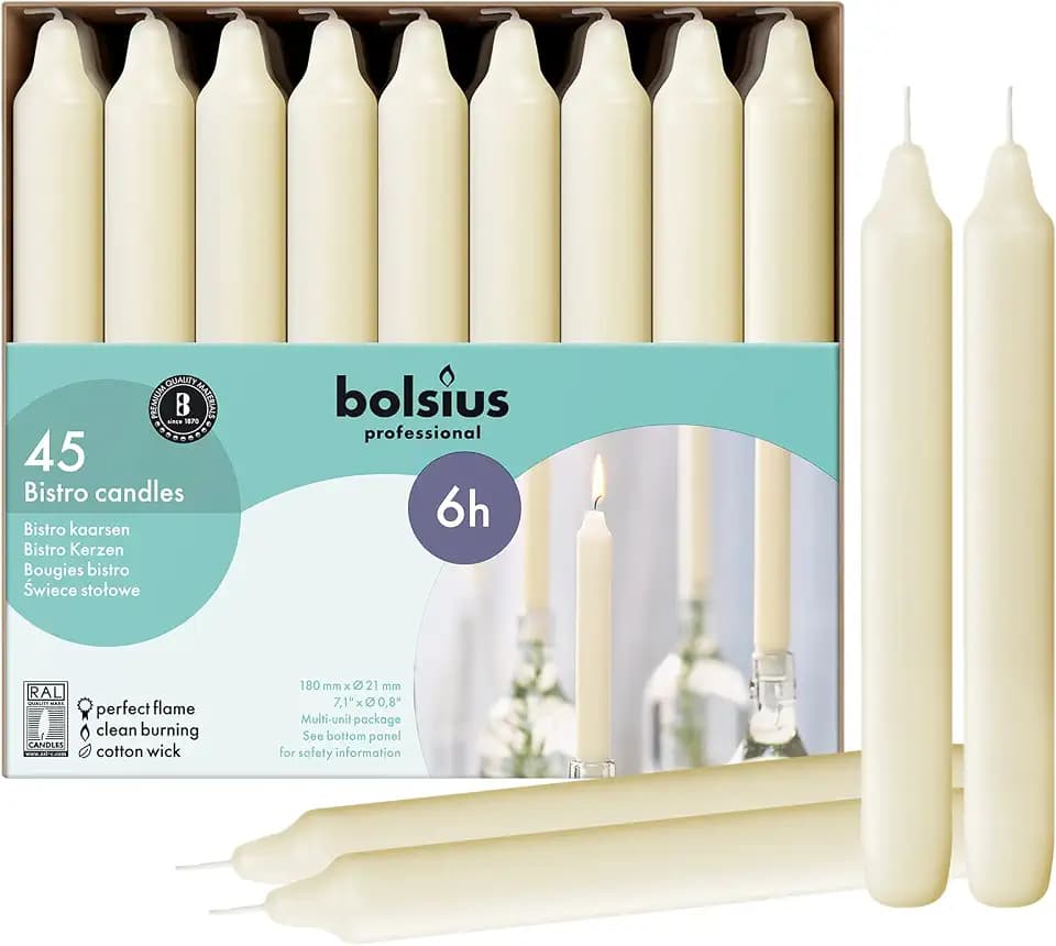 Bolsius – Spitzkerzen – 45er Box - Elfenbein – 18 cm - Brenndauer: 6 Stunden - Tropffrei