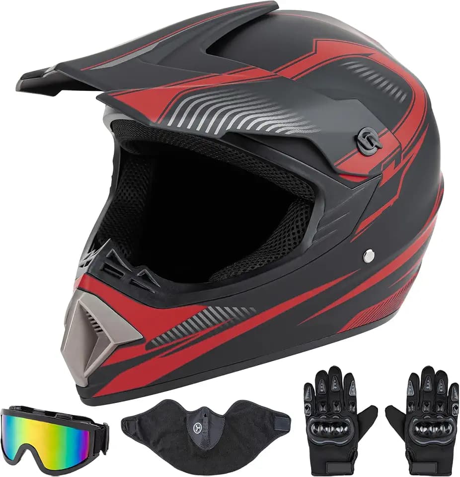 CARTMAN Matte Black Red Adult Full Helmet Large, DOT Approved ATV Offroad