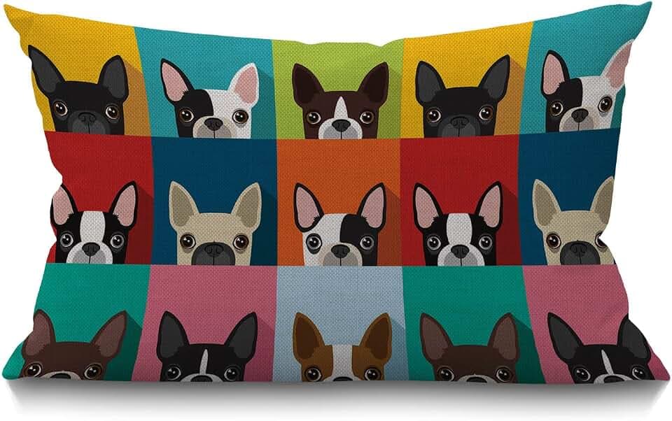 Hunde-Kissenbezug, lustig, Boston Terrier, Gesichtskunst, Porträt, Ikone, Baumwolle, Leinen, dekorativ, rechteckig, Kissenbezug für Sofa und Bett, Couch, 30 x 50 cm