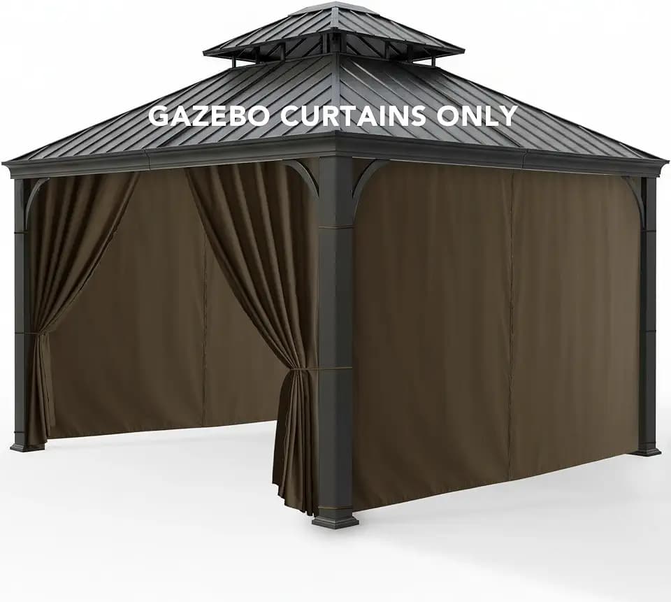 Patio Curtains Outdoor Waterproof with Zipper, 4-Panel, Brown
