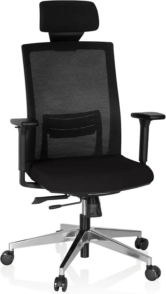 hjh OFFICE 732101 Profi Drehstuhl Captiva Stoff Schwarz Schreibtischstuhl mit Top-Ausstattung, Netzrücken