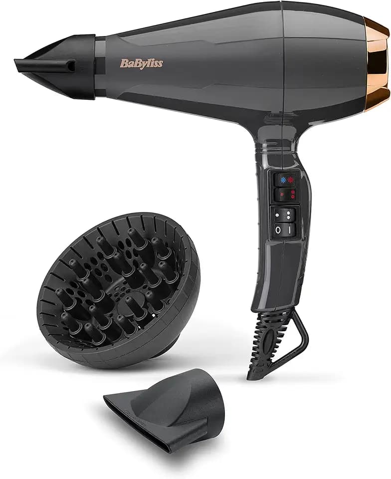 BaByliss Italian Air Pro Föhn mit Diffusor – Hergestellt in Italien, 2200W Hochleistungs-Haarföhn, Ionen Anti-Frizz-Technologie, 2 Temperatur- und 2 Geschwindigkeitsstufen, Schwarz, 6719DE