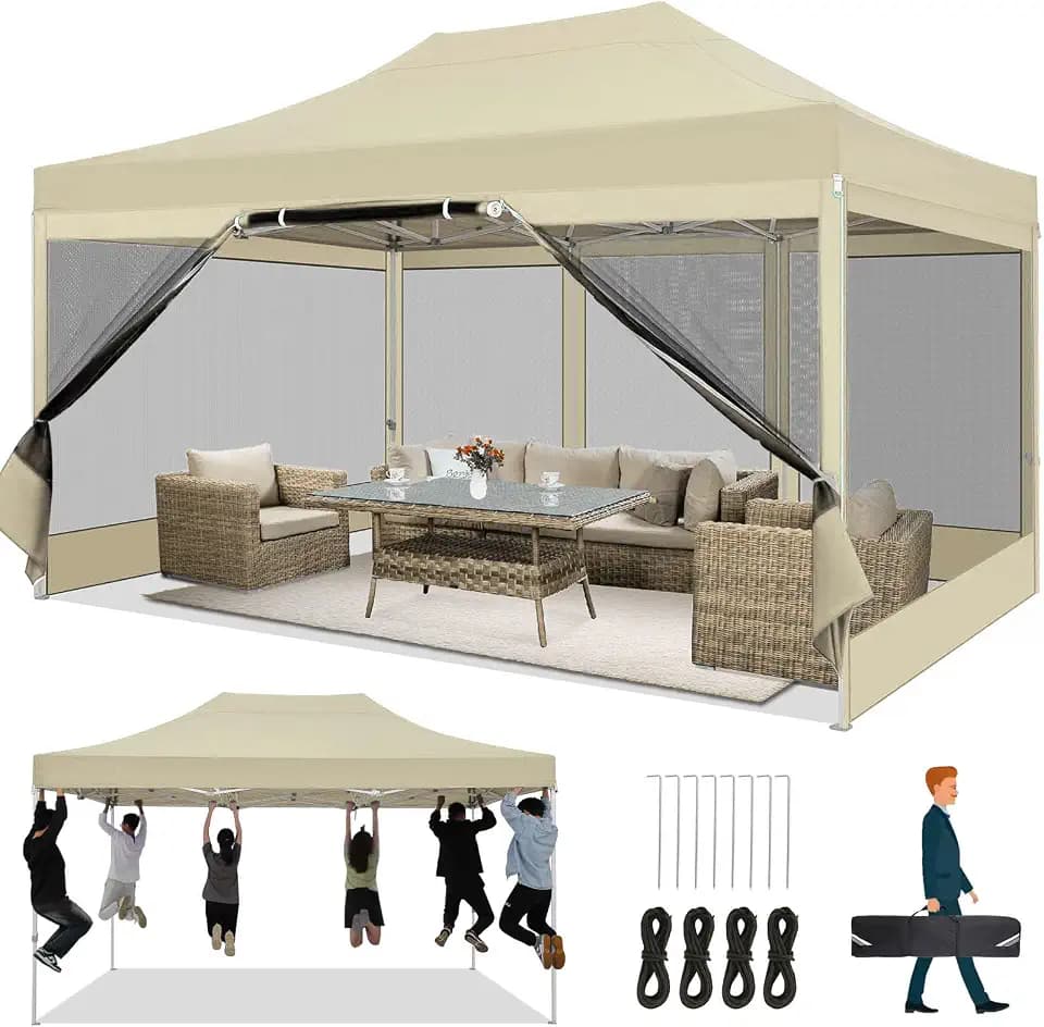 COBIZI Pavillon 3x4,5 Wasserdicht Stabil Faltbar mit Seitenwänden, Khaki