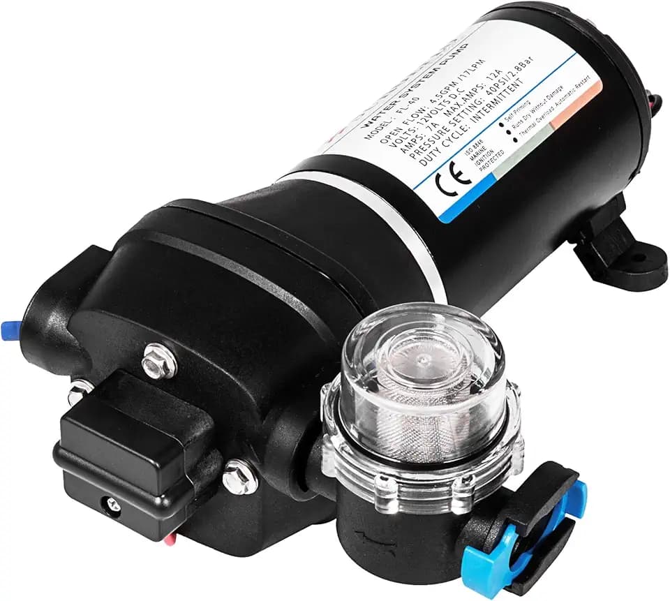 VEVOR Wasserpumpe Hochdruckmembran 12 V, Hochdruck Wasserpumpe 17 L/min, Selbstansaugende Membranpumpe 2m, 3-Kammer-Membran, Membranpumpe mit Wärmeschutz, für Kfz-Schifffahrt, Wohnmobile