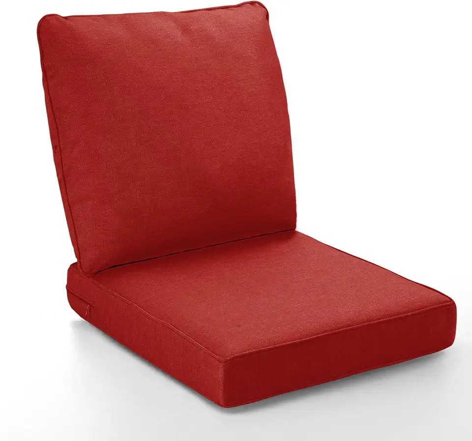 Outdoor Chair Cushion Set, Thickened 24 x 24 x 4 Inch Patio Furniture Cushions, Waterproof & Fade Resistant Outdoor Seat Cushions with Ties for Chair Sofa Couch (Dark Red)