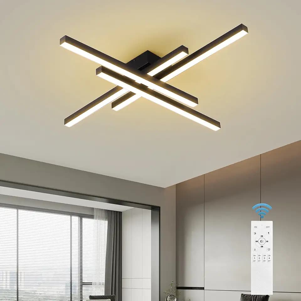 JAYMP 43.3" Modern Ceiling Light with Remote, Black Sputnik Ceiling Lamp, 64W Dimmable LED Lighting Fixture for Dining Room, Living Room, Kitchen Island (Black, 43.3x3.92inch)