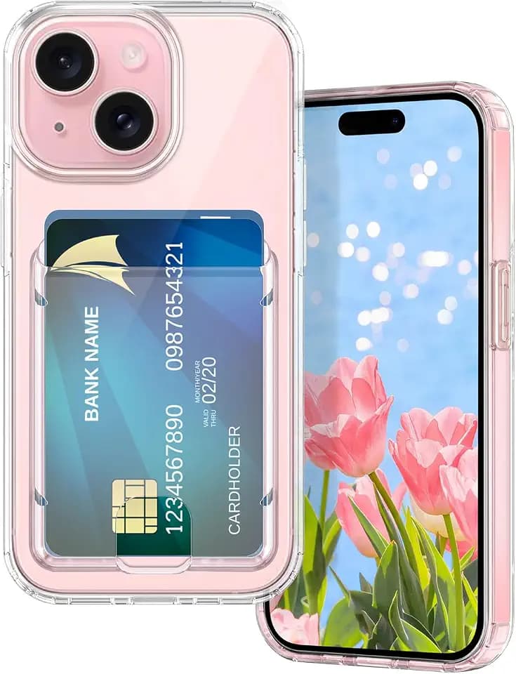 Petocase for iPhone 15 Wallet Case Card Holder Slot Slim Fit Flexible TPU Gel Rubber Soft Skin Silicone Protective Phone Case Cover for Apple iPhone 15 6.1 inch Crystal Clear