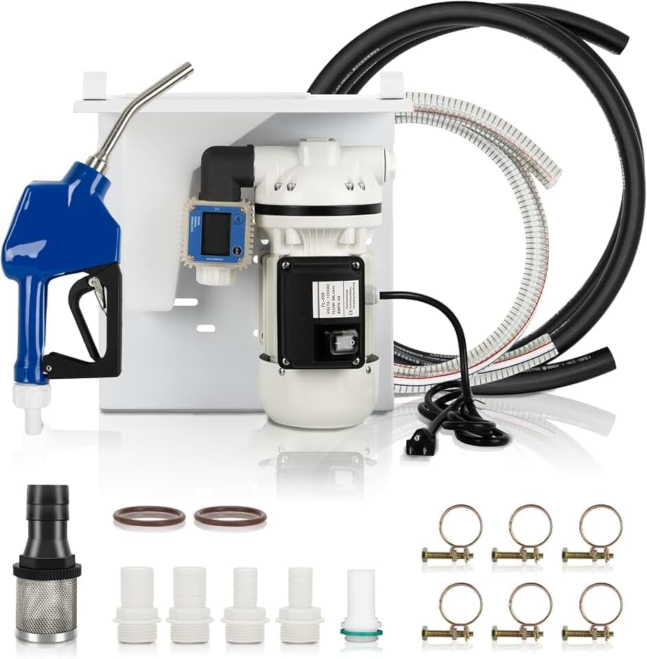 AC 110V-120V DEF Transfer Pump Kit. 400W, 10.6 GPM (40 LPM), 23 PSI DEF Pump Kit Compatible with U.S. Plug. Includes Urea Gun, K24 Flowmeter & Accessories（White）