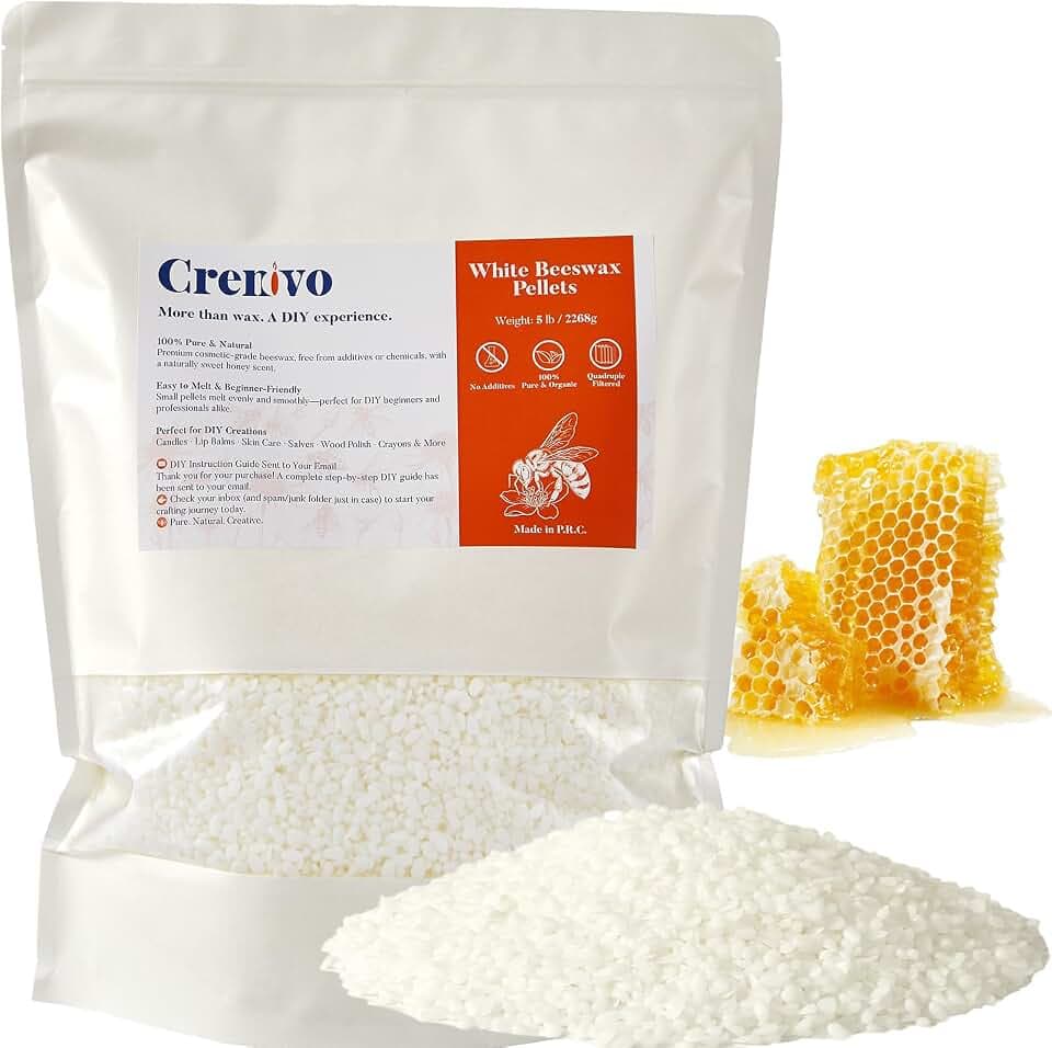 Crenovo White Beeswax Pellets 5 LB, 100% Pure Natural Beeswax for Candle Making