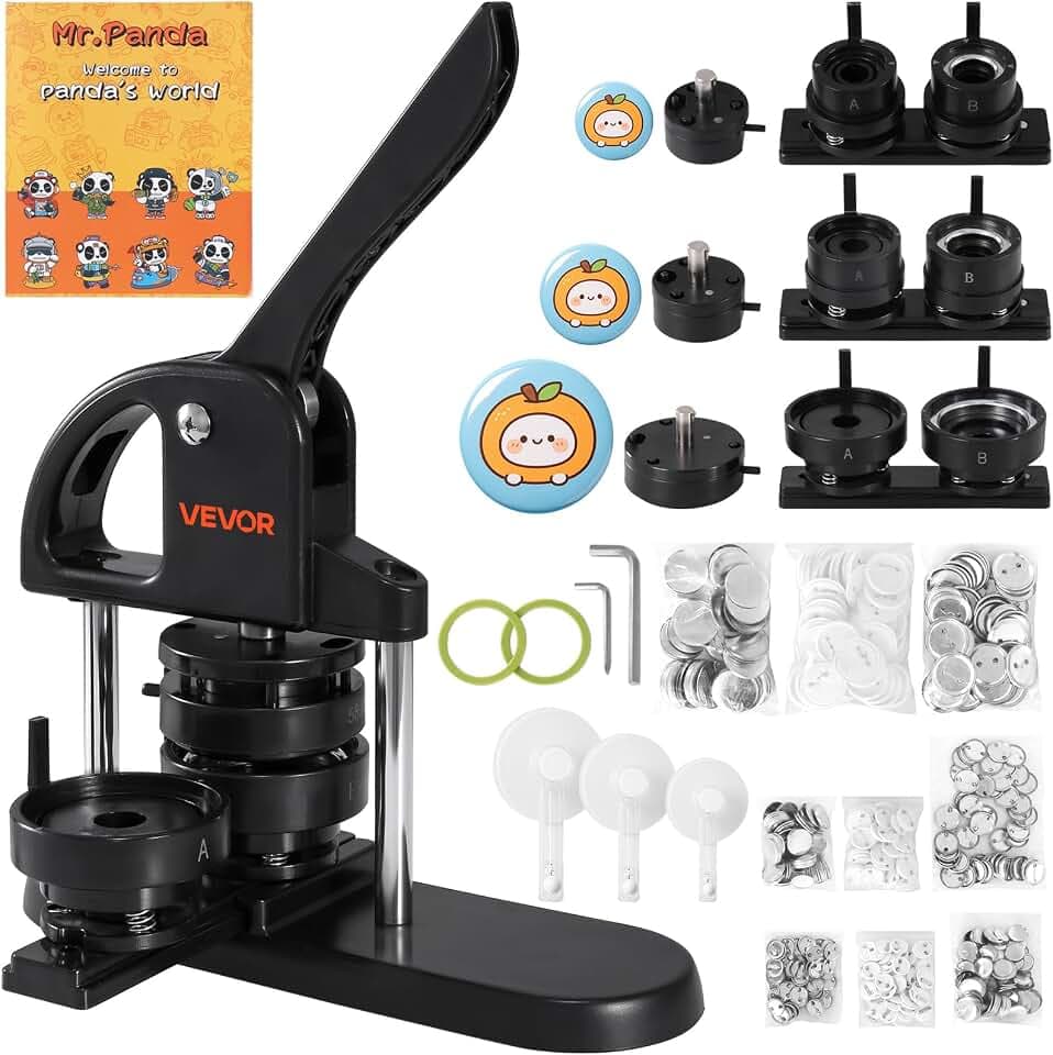 VEVOR Buttonmaschine Knopfmachermaschine 25/32/58mm, Badge Punch Press, Buttonpresse, DIY Badge Press Machine Button Badge Maker für Personalisiertes Abzeichen inkl. Zauberbuch