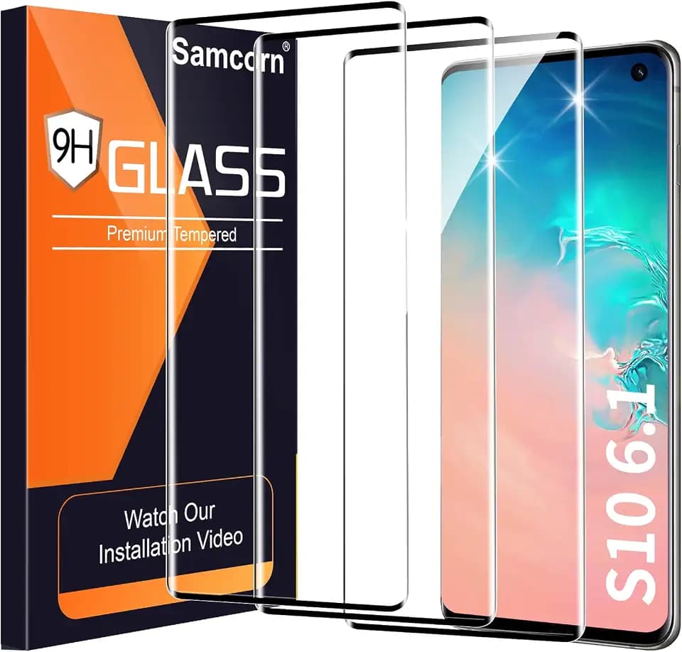 3 Pack Galaxy S10 Screen Protector, HD Clear Tempered Glass, Fingerprint Unlock, 3D Curved, Scratch Resistant, No Bubble for Samsung Galaxy S10 5G Glass Screen Protector