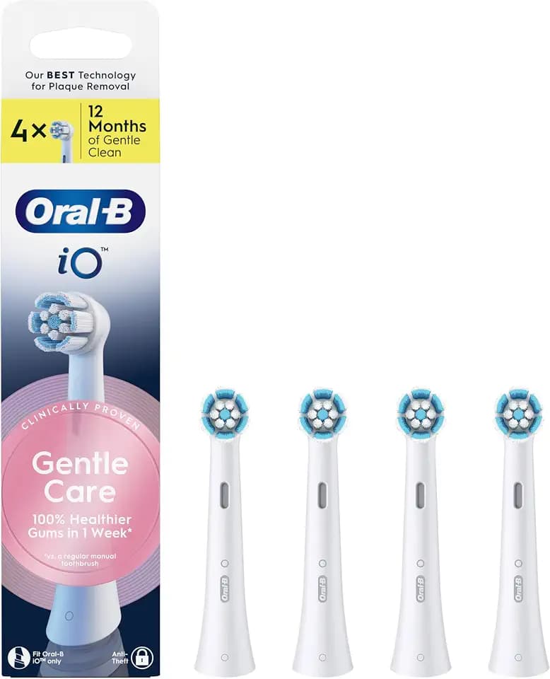 Oral-B iO Gentle Care Serie, authentische runde Ersatzbürsten, geeignet für empfindliches Zahnfleisch, 4 Stück
