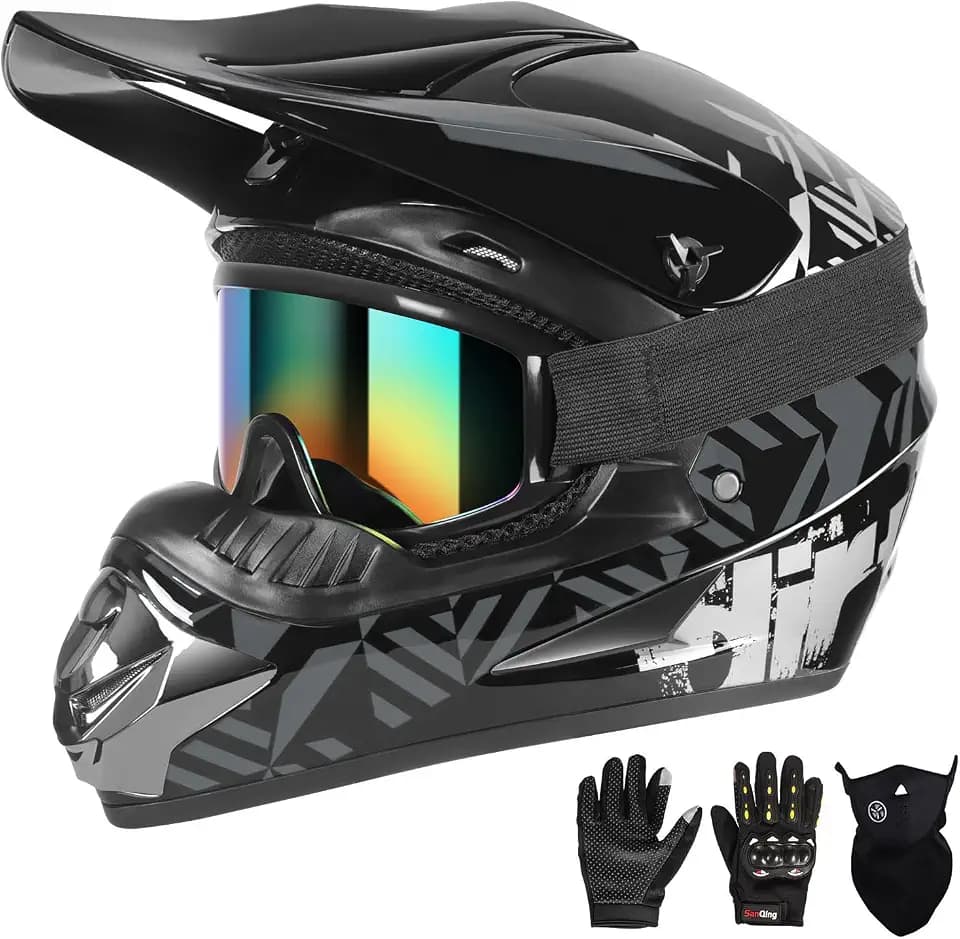 SPARK DOT Certified Youth Kids Dirt Bike Motocross ATV Helmets 4Pcs Set
