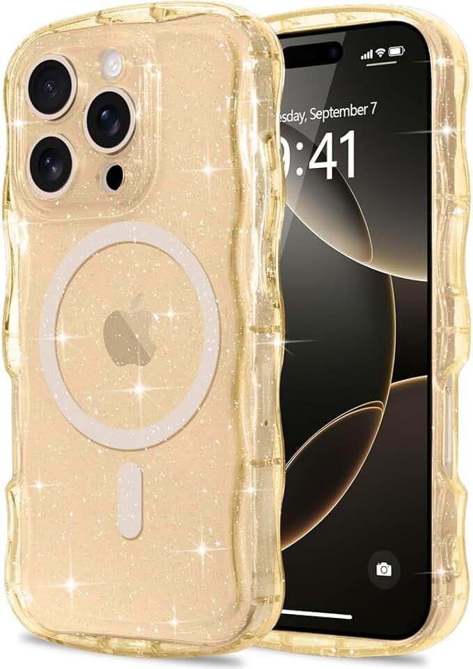 Pepmune für iPhone 16 Pro Hülle Glitzer Kompatibel mit MagSafe, Gold