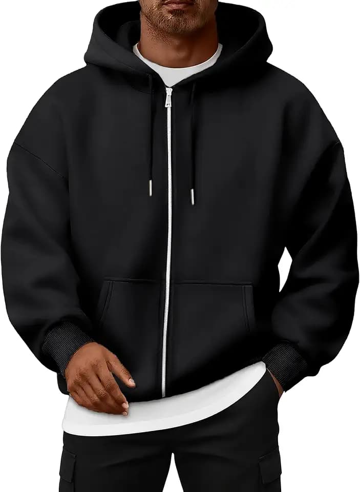 Oyamiki Kapuzenpullover für Herren, langärmelig, Reißverschluss, Kapuzen-Sweatshirt, lässige Fleecejacke, durchgehender Reißverschluss, Kapuzenpullover mit Taschen